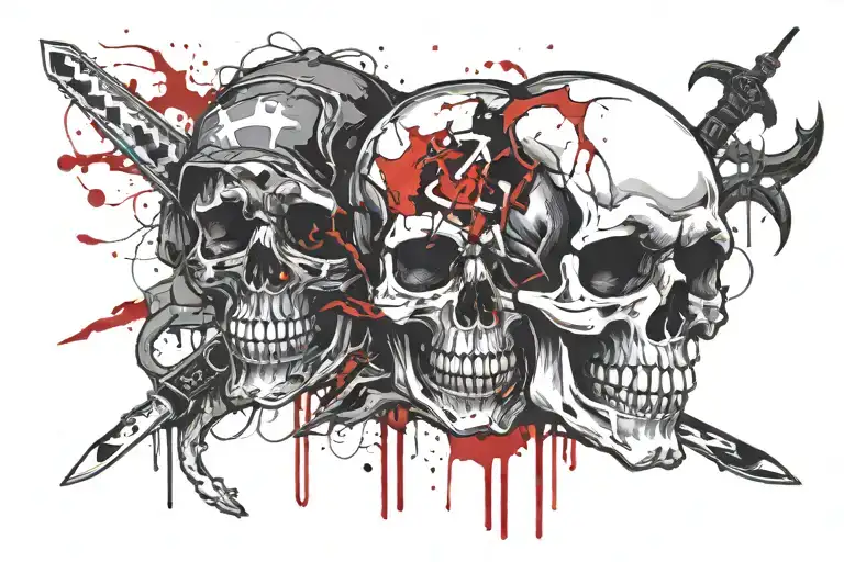 Hell Fire Skull Stabbed With Knife Crossed