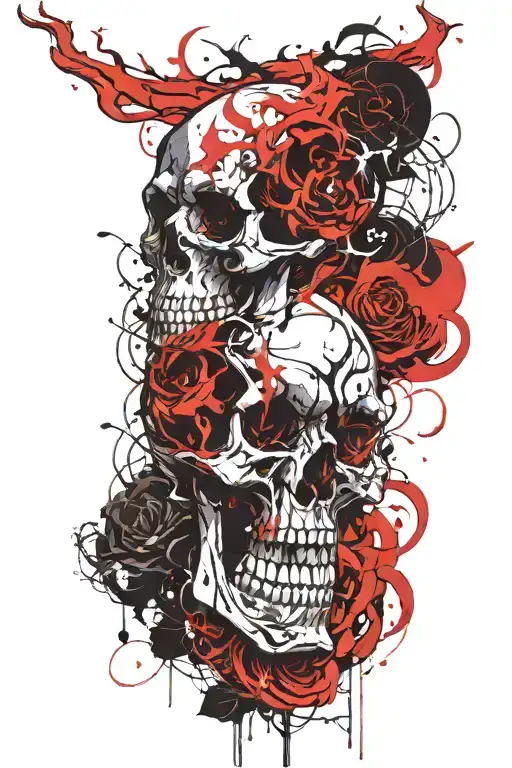 Skulls And Fire Rising And Tribal Design