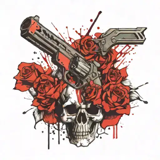 Gun Skull Roses Intertwined