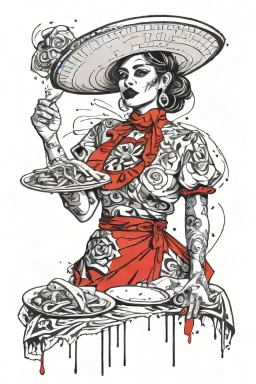 Mexican Woman Serving A Taco