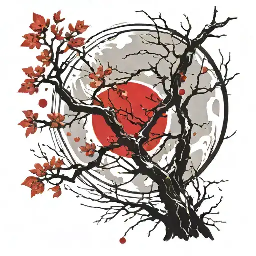 Sakura Tree With Moon Merging Together