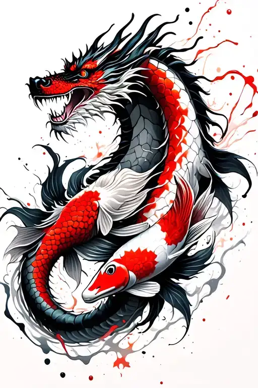 Dragon With Koi Fish