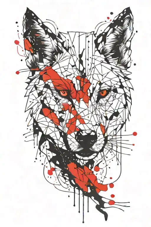 Wolf Face Line And Dots Tattoo Design