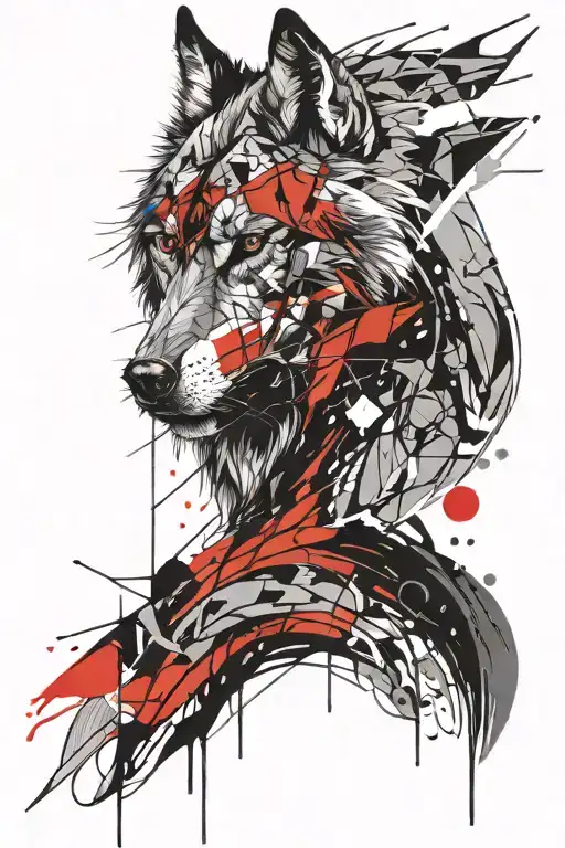 Wolf Face Line Pattern Tattoo Design