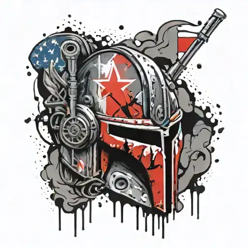 Mandolorian Skull In A Texas Flag Intertwined