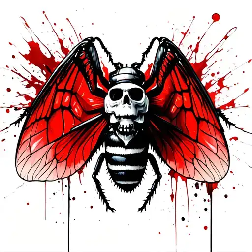 Cicada With A Skull On Its Back With Its Symmetrical Wings Spread