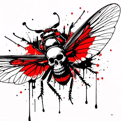 Cicada With A Skull On Its Back With Its Symmetrical Wings Spread