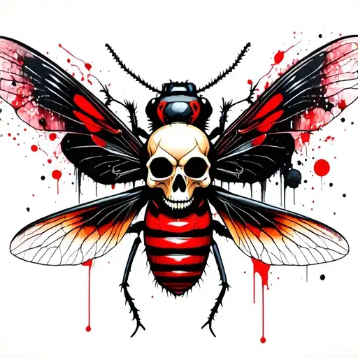 Cicada With A Skull On Its Back With Its Symmetrical Wings Spread