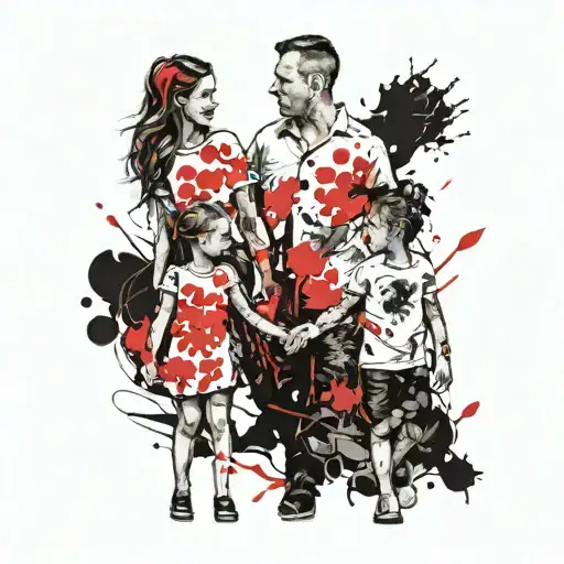 Father And Two Daughters Holding Hands