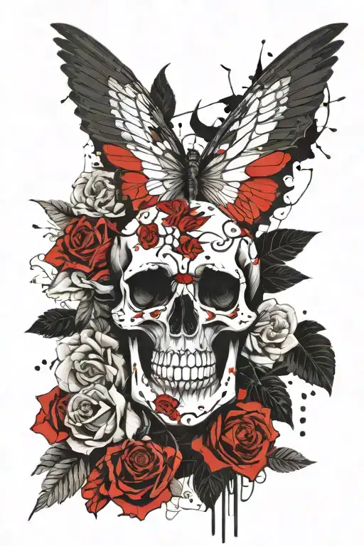Roses Skull Mantle Wings Horns Smoke