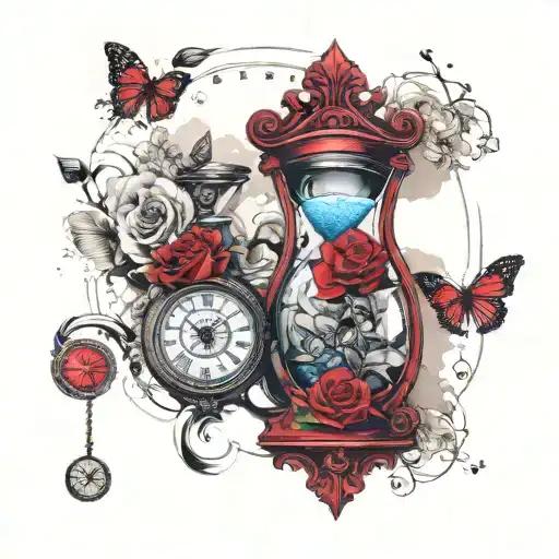 Sand Hour Glass With Flowers And Pocket Watch