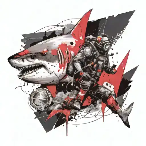 Scuba Diver With Anchor And Light With A Large Shark Tooth