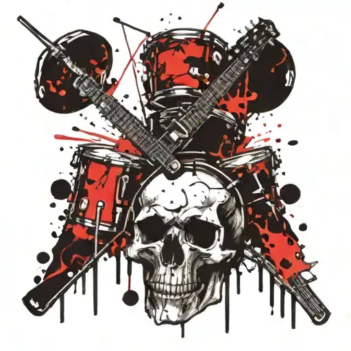 Drum Stick And Skull Playing Guitar