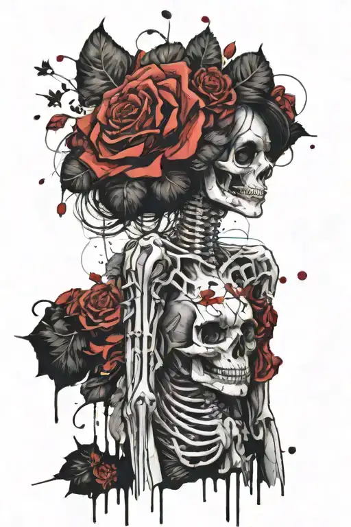 Skeleton Woman With Flowers