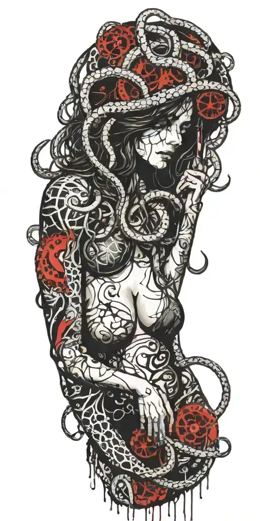 Darkly Alluring Female Submissive Restrained By Tentacles