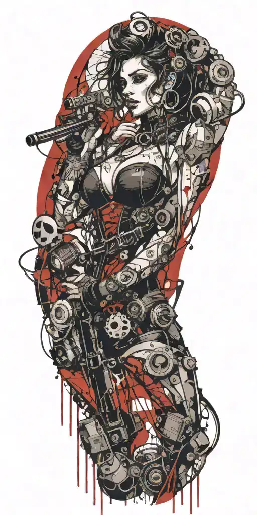 Darkly Alluring Full Nude Female Steampunk Rocking Out