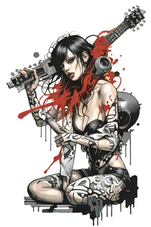 Darkly Alluring Full Nude Goth Girl Rocking Out