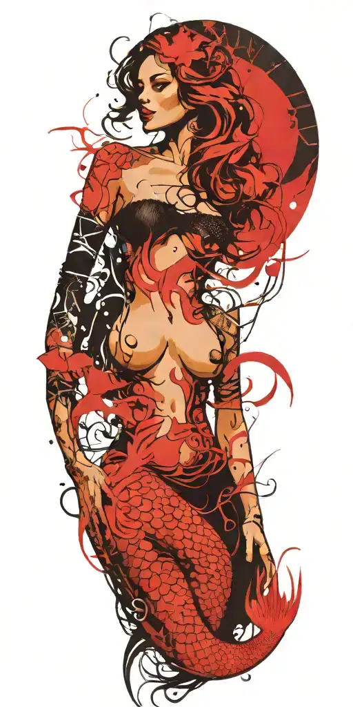 Nude Mermaid Swimming In Smoky Water Vapors