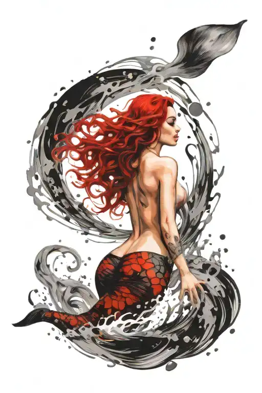 Nude Mermaid Swimming In Smoky Water Vapors