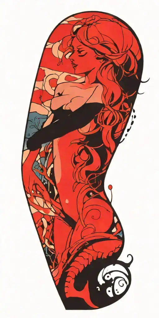 Nude Mermaid In A Ocean Full Of Sea Creatures Intertwined