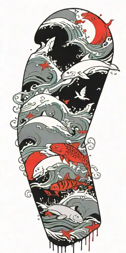 Stormy Ocean Scene With Sea Creatures And Mud Mermaids