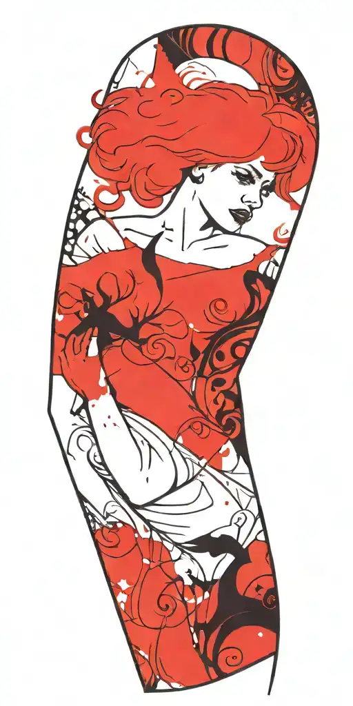 Stormy Ocean Scene With Sea Creatures And Nude Mermaids