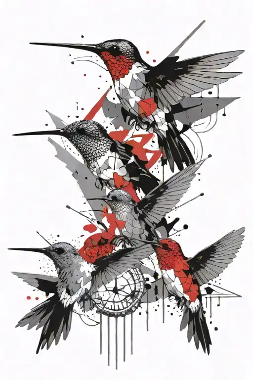 Three Hummingbirds And North Star