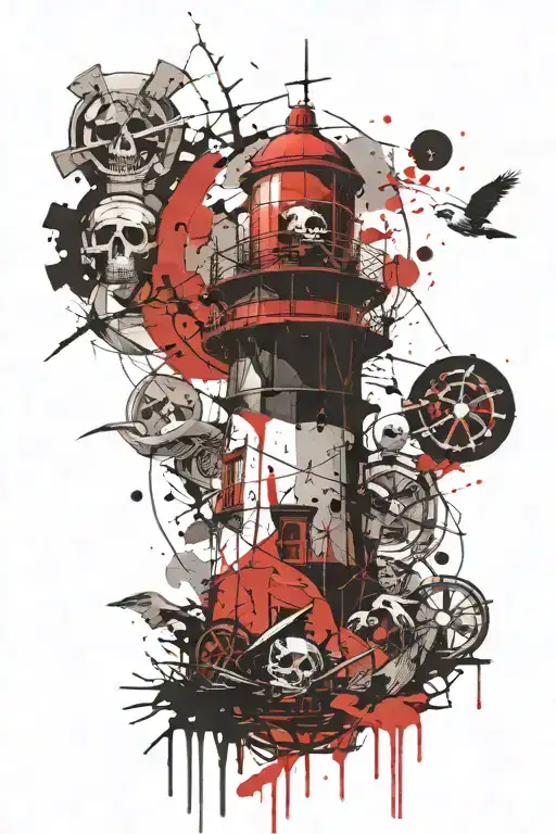 Broken Lighthouse With Skull Surrounded