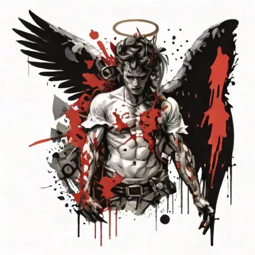 Angel With Wings Watching Demon