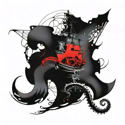 Kraken Pulling A Ship