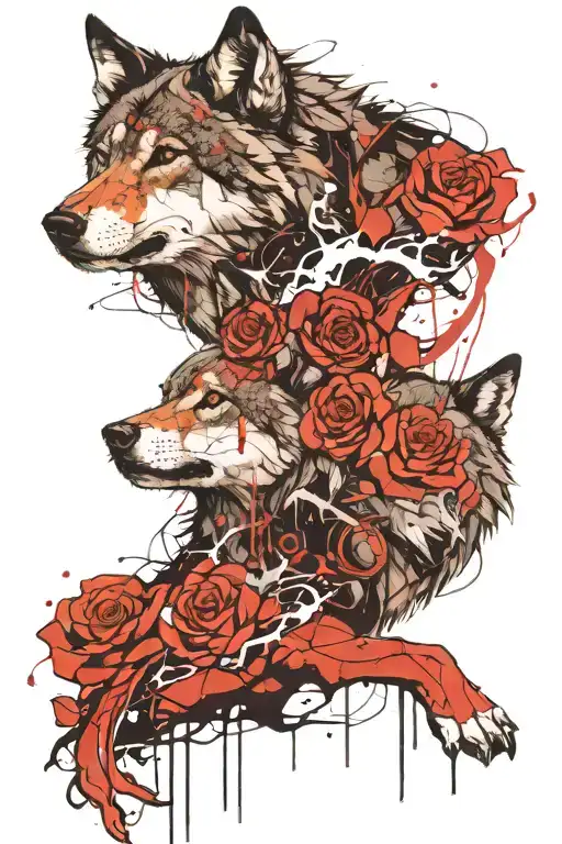 Wolf And Rose Intertwined