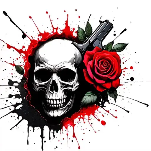 Skull Pulls Trigger At His Head Und A Rose Grows Out The Hole In His Head