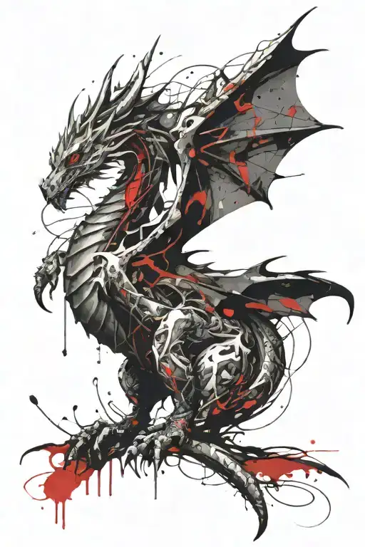 Dragon With Wings Sitting On Abstraction