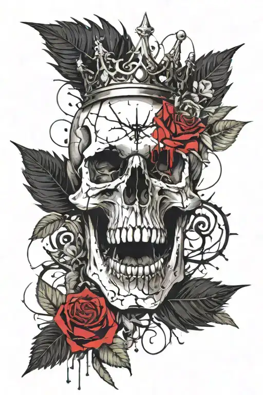 Skull With A Crown Of Thorns That Turns Into Roses