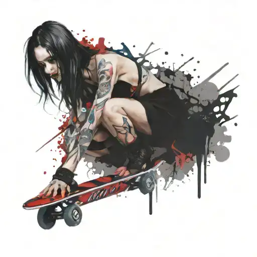 5 Topless Goth Girls Riding Skate Boards