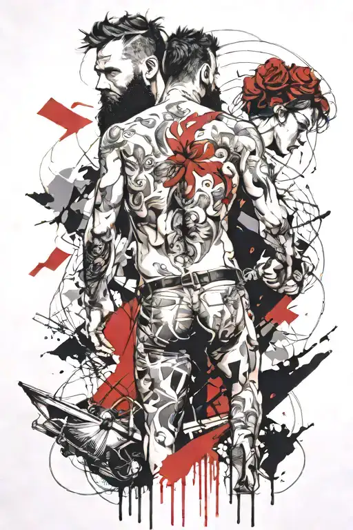 Bearded Man Standing Behind Nude Woman Riding