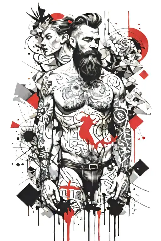 Bearded Man Standing Behind Nude Woman Facing Forward