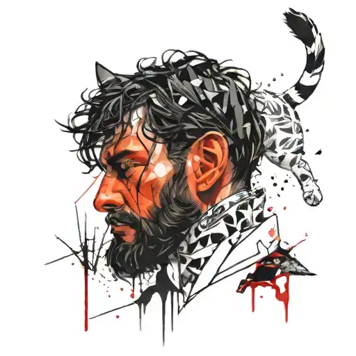 Man With Black Hair And Beard Hugging A Cat