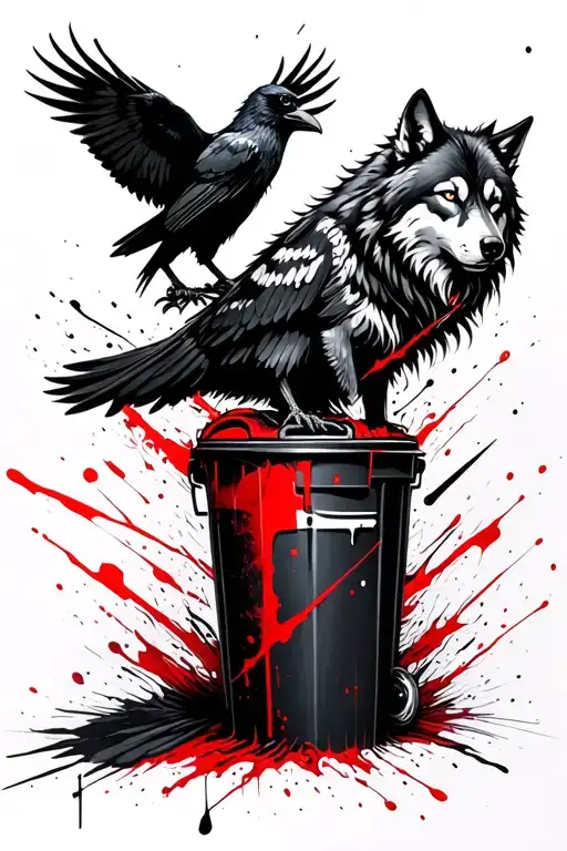 Norse Wolf And Raven Perched On Top