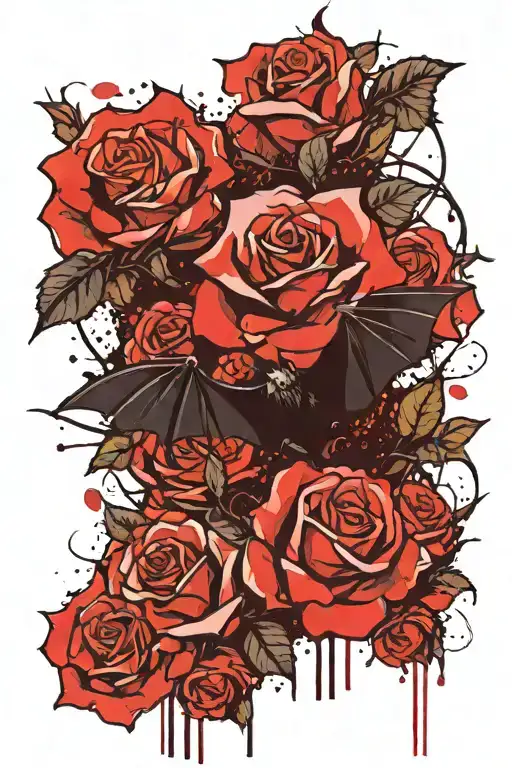Bat With Roses Blooming