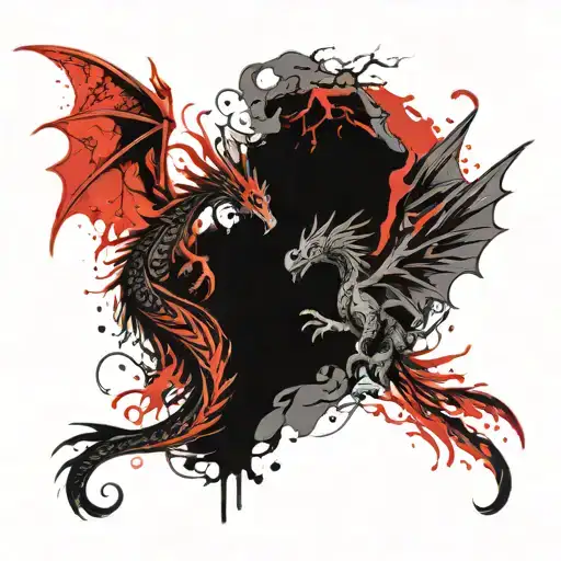 Dragon And Phoenix Trying To Reach Each Other