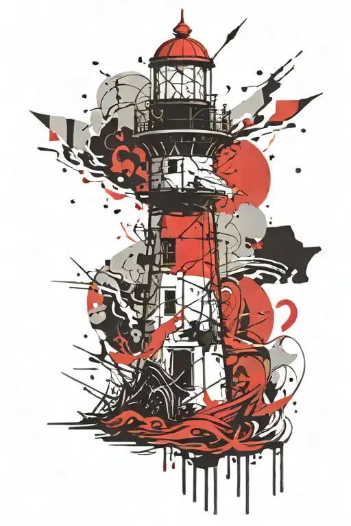 Lighthouse Standing Tall Amidst Waves Crashing Tattoo