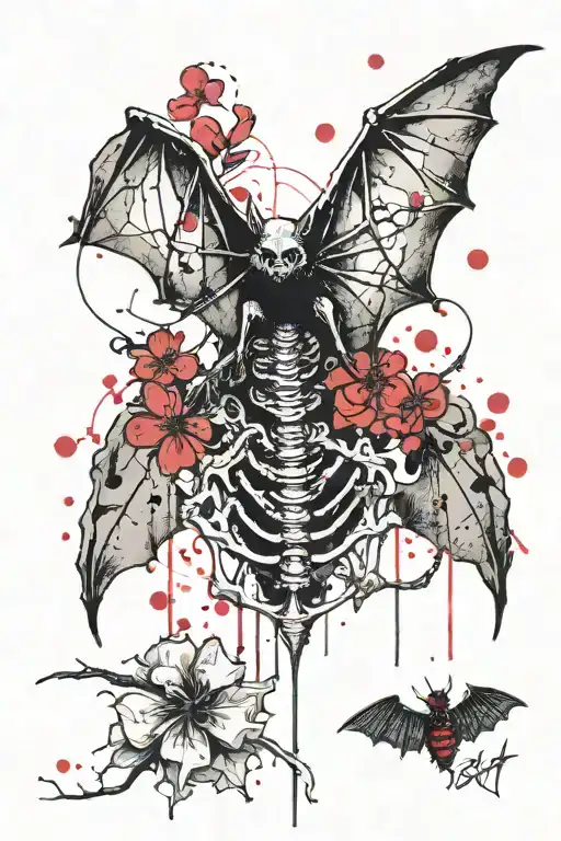Bat With His Skeleton Showing And A Cherry Blossom