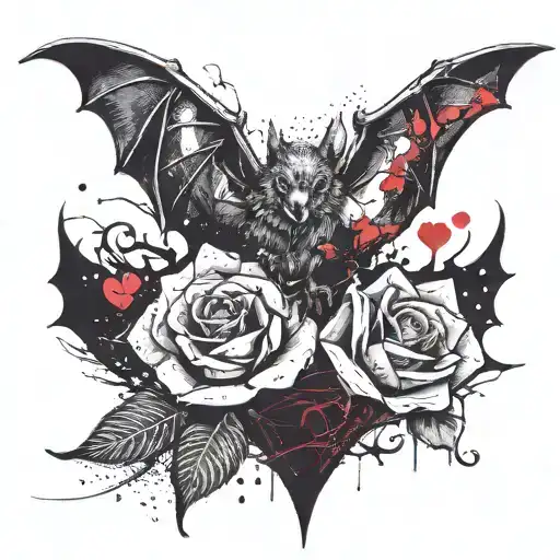Bat With A Rose And And Hearts
