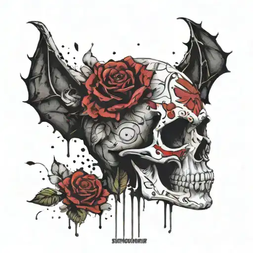 A Sugar Skull With Roses And A Bat On His Head