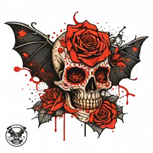 A Sugar Skull With Roses And A Bat On His Head