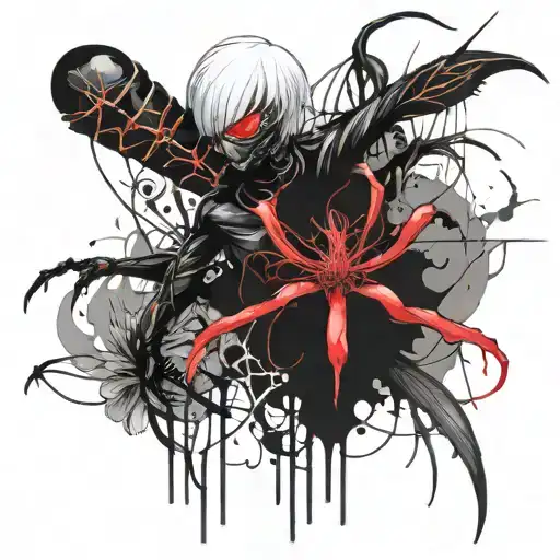 Kaneki Ken Tokyo Ghoul And Spider Lily Flower With Centipede Around It
