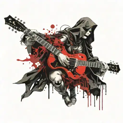 Death Girl With Guitar In Revealing Cloak
