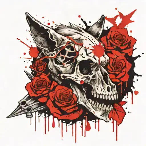 Wolf Skull With Rose In Maw