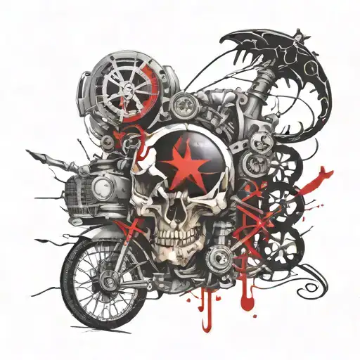 Skull Snake Motorcycle Engine Compass Rose